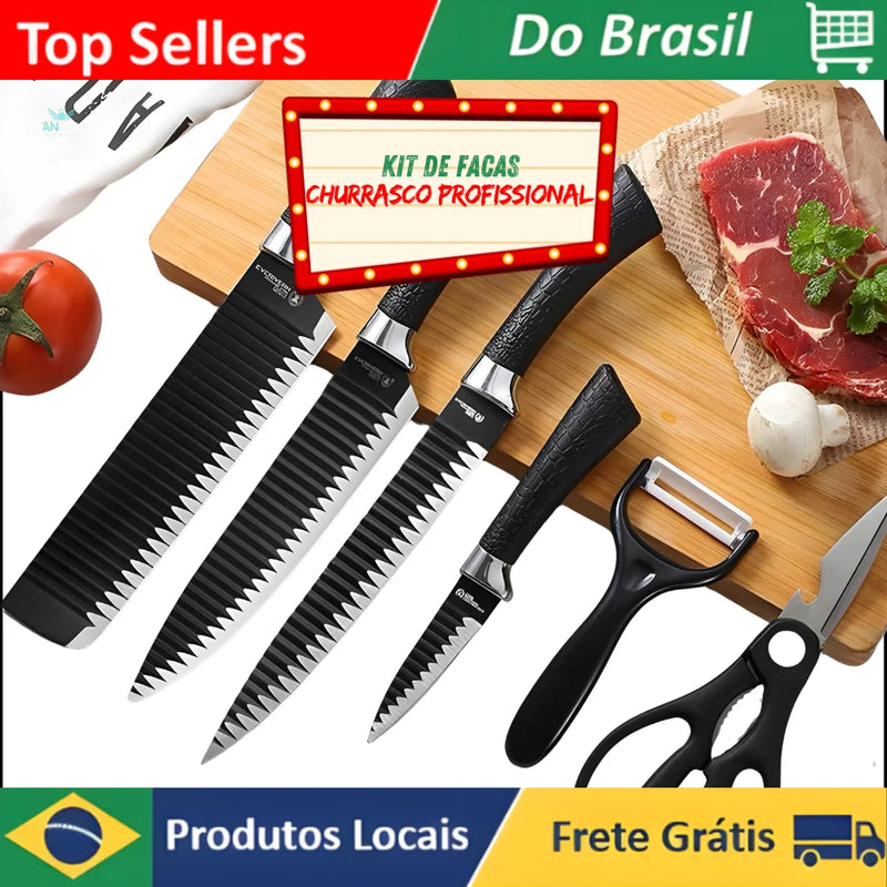 Kit de facas de churrasco profissional preto Kit de facas de churrasco profissional preto