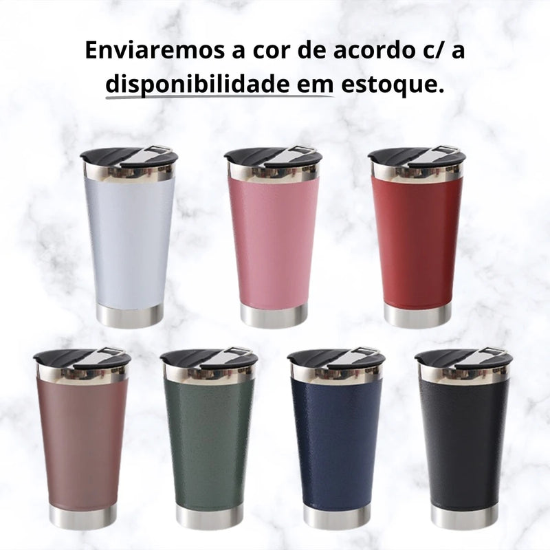 Copo Térmico com Tampa e Abridor em Inox – 473ml, Sortido, Conserva Bebidas Quentes e Geladas