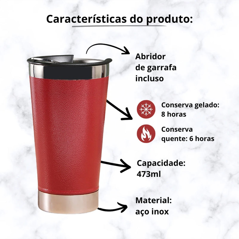 Copo Térmico com Tampa e Abridor em Inox – 473ml, Sortido, Conserva Bebidas Quentes e Geladas